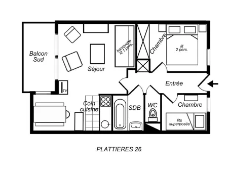 Appartement 2 pièces cabine à Méribel, pistes au pied, balcon plein sud : photo 12
