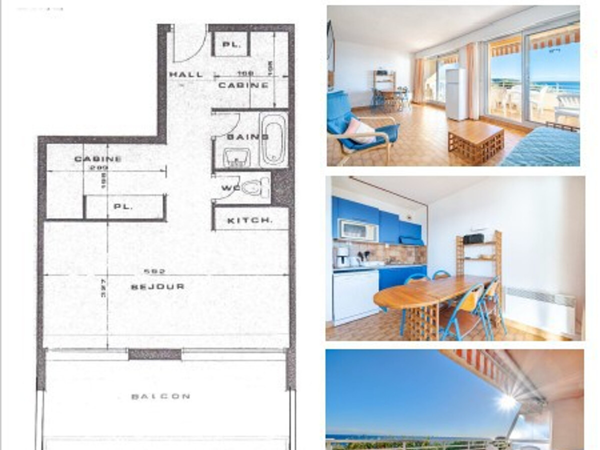 Studio 37 m² vue mer pour 6, cabine + canapé-lit - Photo 7
