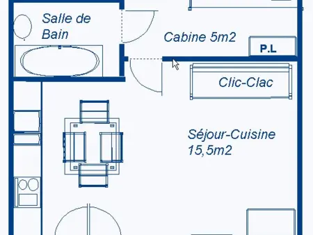 Studio cabine 3 pers Aussois, balcon Sud 1ère ligne neige : photo 3