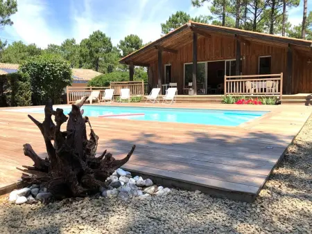 Location villa à Lège Cap Ferret, Villa calme à Piraillan avec piscine chauffée