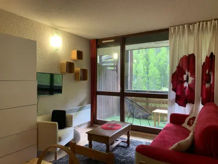 Studio 4 pers Pra-Loup 1600 : balcon, vue montagne : photo 2