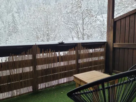 Studio 4 pers Pra-Loup 1600 : balcon, vue montagne : photo 6