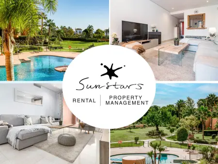 Location appartement à Estepona, Appartement confortable à Estepona : 3 chambres, piscine, jardin, terrasse, garage, wifi, clim.