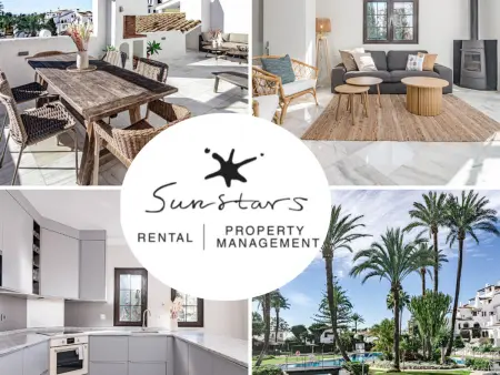 Location appartement à Marbella, Appartement moderne avec 3 chambres, climatisation et piscine à Nueva Andalucia