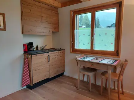 Location appartement à Adelboden, Lärchehuus Studio, Dusche, WC, 1 Schlafraum Studio