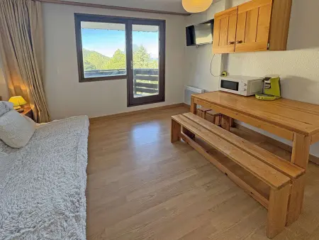 Studio 4 pers. aux Orres, skis aux pieds, vue vallée : photo 2