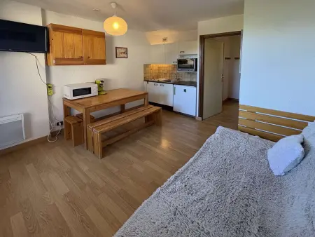 Studio 4 pers. aux Orres, skis aux pieds, vue vallée : photo 3