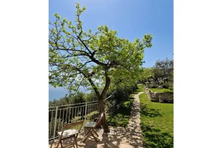 Maison Glicine à Tignale : terrasse vue lac et jardin commun : photo 11
