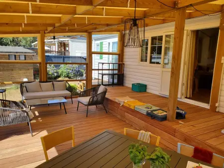 Location chalet à Ploemeur, Mobile-home cosy à 200m plage, pour 5 pers. avec terrasse, jardin et équipements complets