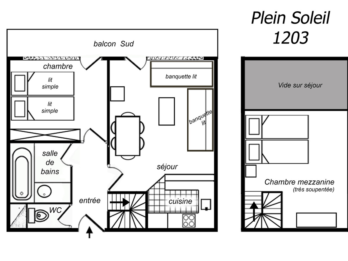 Appartement 6 pers balcon sud Méribel, mezzanine - Photo 7