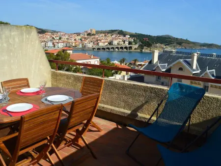 Location appartement à Banyuls sur Mer, Studio cabine avec terrasse et vue mer à Banyuls-sur-Mer, 4 personnes