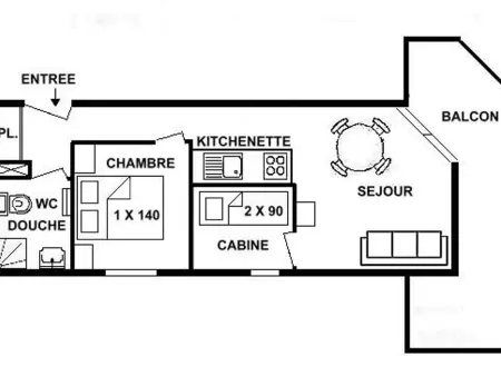 Appartement 2 pièces cabine aux Saisies, balcon sud-ouest : photo 3