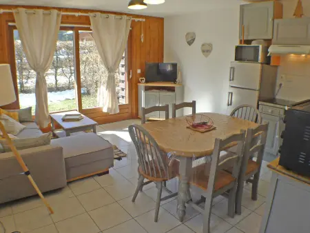 Location appartement à Samoëns, Appartement T3 cosy avec terrasse et parking, animaux admis, au pied de la navette ski-bus