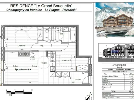 Grand Bouquetin : appartement 3 pièces, balcon Ouest, Champagny-en-Vanoise : photo 3
