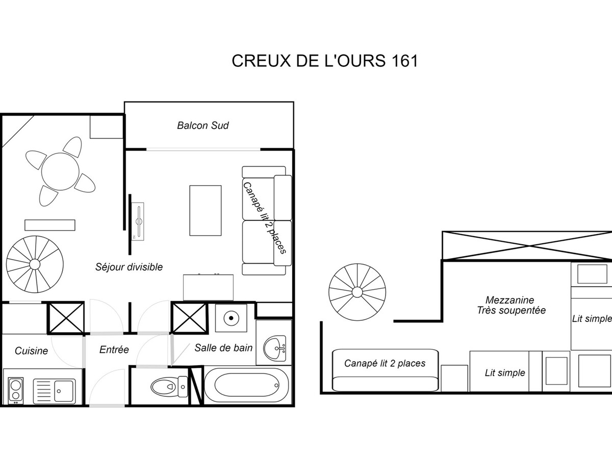 Studio mezzanine 4 pers avec balcon Sud à Méribel - Photo 11