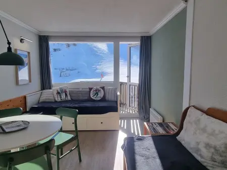 Location appartement à Plagne Aime 2000, Studio charmant sud  Au pied des pistes  Balcon avec magnifique vue