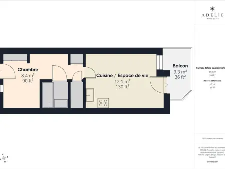 Studio cabine 26m² à 100m des pistes, balcon sud : photo 9