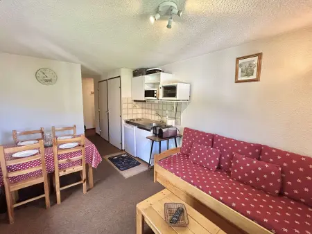 Location appartement à Demi Quartier, Charmant T2 à Demi-Quartier, 1 chambre, balcon, parking, casier à skis, proche forêt et espaces verts