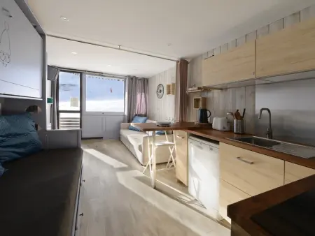 Location appartement à Plagne Aime 2000, Studio confort rénové, balcon sud, skis aux pieds