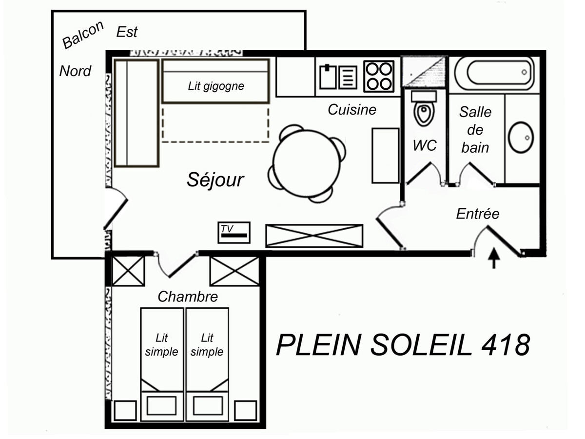 Appartement 4 pers. Méribel, balcon d'angle, séjour avec lits gigognes - Photo 7
