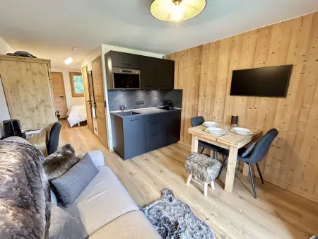 Location appartement à Demi Quartier, Charmant studio avec balcon exposé sud, casier à skis et parking, proche des pistes à Demi-Quartier